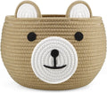 Cotton Rope Baby Basket with Bear Design for Nursery Storage and Laundry Organizer, Brown